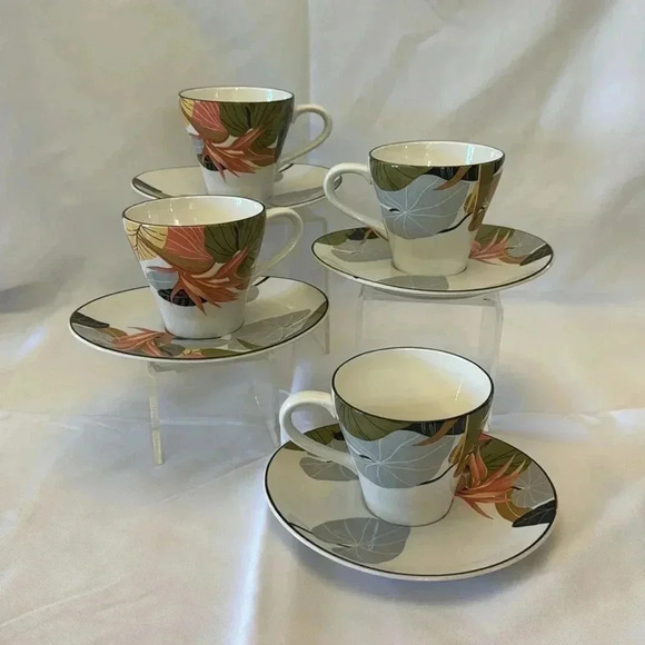 Gorgeous SANGO Larry Laslo MAUI Cup & Oval Saucer 8 pcs Hawaiian Flower - Picture 2 of 8